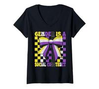 Womens Nonbinary Flag Pride LGBTQ Gender is A Social Construct V-Neck T-Shirt