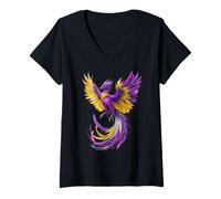 Womens Nonbinary Phoenix Bird Enby Pride Flag Rising From Ashes V-Neck T-Shirt