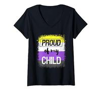 Womens Nonbinary Pride Proud Dad Mom of My Child Non Binary Flag V-Neck T-Shirt