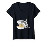 Women's Noodle Loving Ocean Fish Ramen Bowl Humorous Graphic V-Neck T-Shirt