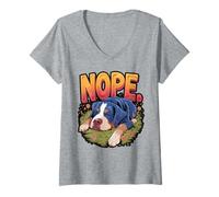 Womens Nope Mood Dog Illustration V-Neck T-Shirt