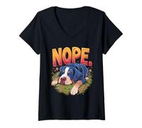 Womens Nope Mood Dog Illustration V-Neck T-Shirt