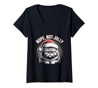 Womens Nope Not Jolly Cat Christmas V-Neck T-Shirt