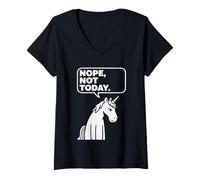 Women's Nope Not Today Grumpy Unicorn Sarcastic Humor Design V-Neck T-Shirt