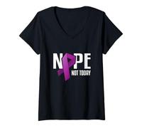 Women's Nope Not Today Pancreatic Cancer Purple Support Ribbon V-Neck T-Shirt