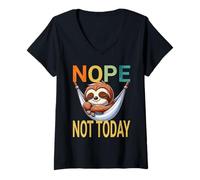 Womens Nope Not Today Sloth Hammock Relaxation Humor Casual V-Neck T-Shirt