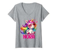 Womens Nora Unicorn Name Personalized Design V-Neck T-Shirt
