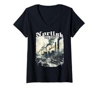 Women's Norilsk Est. 1935 - Industrial Skyline Vintage City Dystopia V-Neck T-Shirt