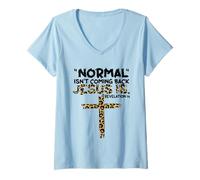 Women's Normal Isn't Coming Back Jesus is Leopard V-Neck T-Shirt