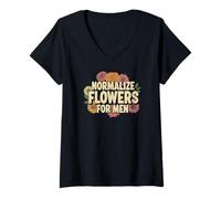 Womens Normalize Flowers for Men Positive Masculinity V-Neck T-Shirt