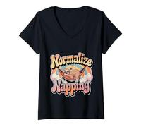 Womens Normalize Napping Lazy Self-Care Sleep - V-Neck T-Shirt