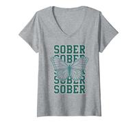 Women's Normalize Sober Butterfly Sobriety Matters AA Support V-Neck T-Shirt