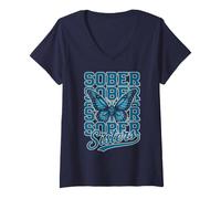 Women's Normalize Sober Sisters Butterfly AA Mode On NA Anniversary V-Neck T-Shirt