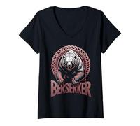Womens Norse Viking Berserker Bear Gym Beast Warrior Power V-Neck T-Shirt