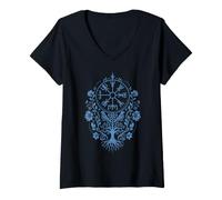 Women's Norse Wolf Rune Wheel Tree of Life Norse Mens V-Neck T-Shirt