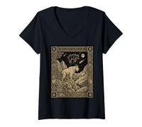 Women's North American Mountain Goat Constellation Tarot Card V-Neck T-Shirt