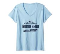 Women's North Bend Washington Mountain Trail Coordinates Blue Print V-Neck T-Shirt