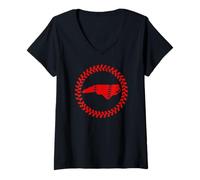 Women's North Carolina Baseball Stitch Circle Emblem Carolinian Ball V-Neck T-Shirt