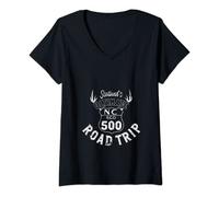 Womens North Coast 500 Scottish Coast Vintage Driving Stag Design V-Neck T-Shirt