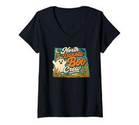 Women's North Dakota Boo Crew Vintage Halloween Ghost V-Neck T-Shirt