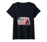 Women's North Dakota in the United States with Map USA Souvenir V-Neck T-Shirt