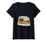 Women's North Dakota Pride Bison Illustration V-Neck T-Shirt