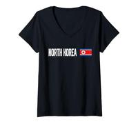 Women's North Korea National Flag Retro Distressed Patriotic V-Neck T-Shirt