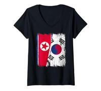 Womens North Korea South Korea Half Flag North Korean South Korean V-Neck T-Shirt