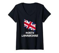 Women's North Lanarkshire Great Britain Flag British & English Pride V-Neck T-Shirt