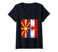 Womens North Macedonia Yugoslavia Half Flag Macedonian Yugoslavian V-Neck T-Shirt