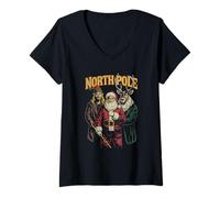 Womens North Pole Trio Christmas Holiday Elves Reindeer Funny V-Neck T-Shirt