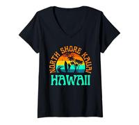 Womens North Shore Kauai Hawaii Surfing Beach Ocean Waves Surf V-Neck T-Shirt