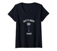 Womens North Shore Palm Tree Hawaii Graffiti Style V-Neck T-Shirt
