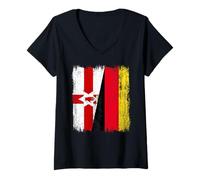 Womens Northern Ireland Germany Half Flag V-Neck T-Shirt