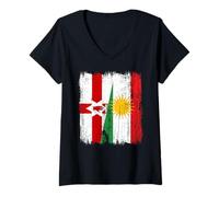 Womens Northern Ireland Kurdistan Half Flag Northern Irish Kurdish V-Neck T-Shirt