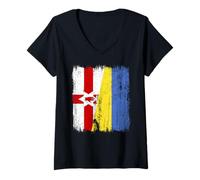 Womens Northern Ireland Ukraine Half Flag Northern Irish Ukrainian V-Neck T-Shirt