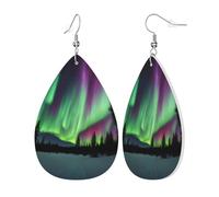 Womens Northern Lights Painting Print Leather Earrings Teardrop Dangle Earrings Jewelry Outfits Accessories