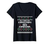 Women's Northern Red Cardinal Ugly Christmas Cardinalidae Redbird V-Neck T-Shirt
