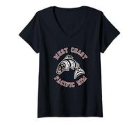 Womens Northwest Pacific Coast Red White Black Haida Salmon BC V-Neck T-Shirt