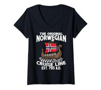 Womens Norway Flag Boat Original Norwegian Cruise Line V-Neck T-Shirt