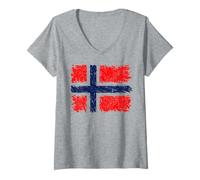 Women's Norway Flag Disressed Pride Design V-Neck T-Shirt