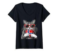 Women's Norway Flag Norwegian Roots Cat Norwegian Pride V-Neck T-Shirt