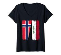 Womens Norway Iraq Half Flag Norwegian Iraqi Jersey V-Neck T-Shirt