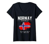 Womens Norway North Cape Flag Coordinates Norway North Cape Angler V-Neck T-Shirt