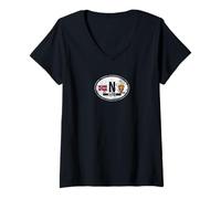 Womens Norway Oval Auto Decal with Flag and Crest Distressed V-Neck T-Shirt