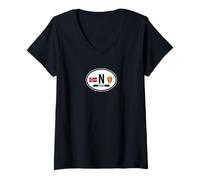 Womens Norway Oval Auto Decal with Flag and Crest V-Neck T-Shirt