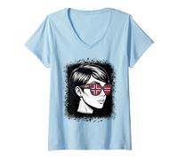 Women's Norwegian Flag Sunglasses National Pride Travel V-Neck T-Shirt
