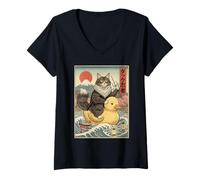 Women's Norwegian Forest Cat Ninja Vintage Japanese Ukiyo-e Art V-Neck T-Shirt