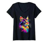 Womens Norwegian Forest Cat Norsk Skogkatt Cat Lover Forest Cats V-Neck T-Shirt