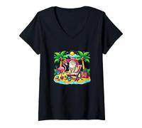Women's Norwegian Forest Cat Relaxing On Beach Vacation Hawaiian V-Neck T-Shirt